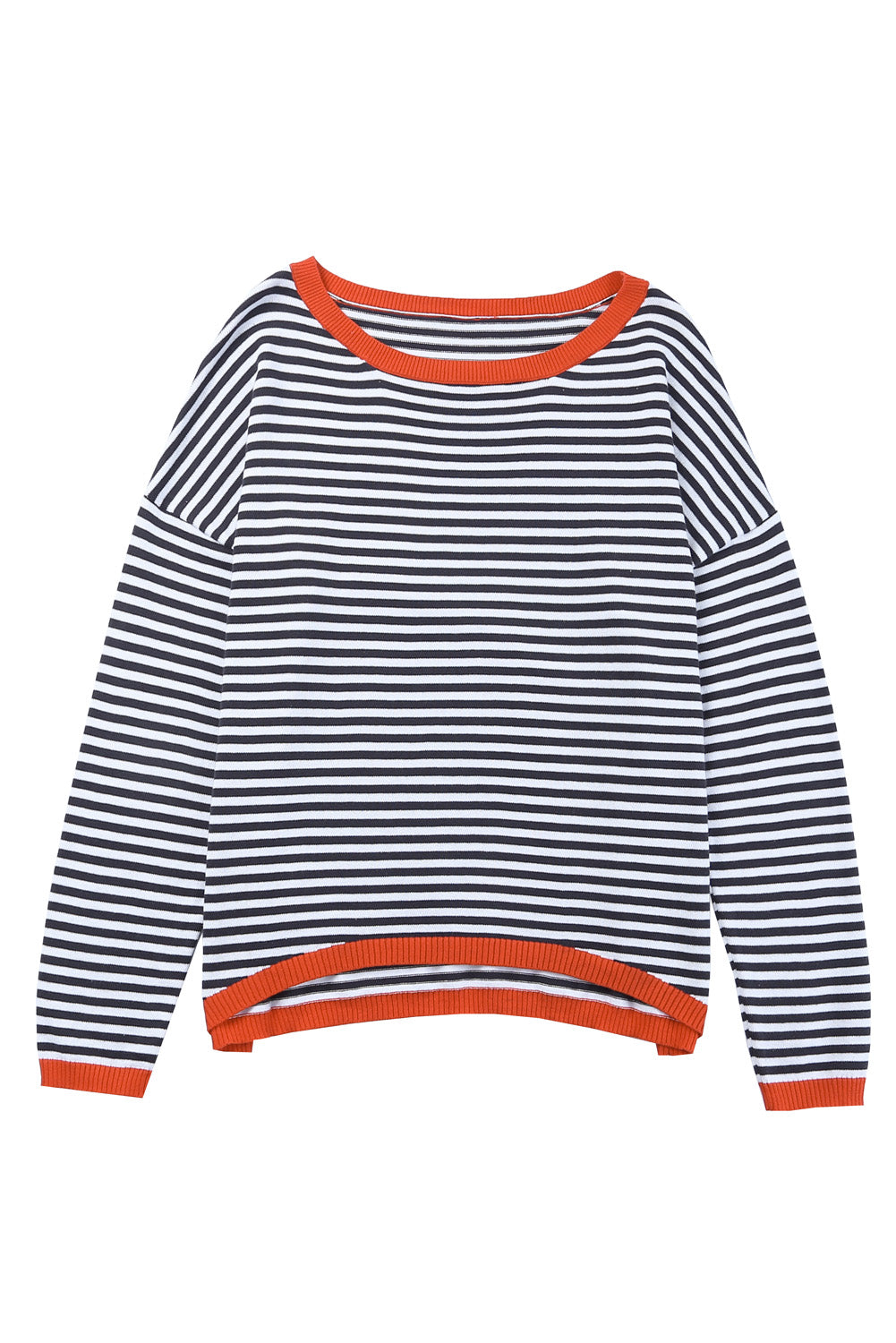 Stripe Contrast Drop Shoulder Sweater