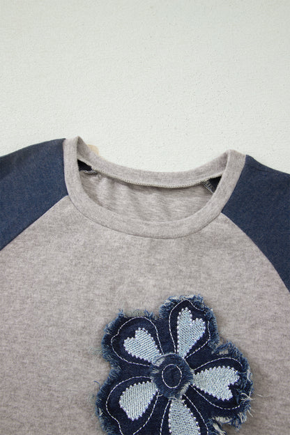 Floral Patchwork Colorblock Raglan Sleeve T-Shirt