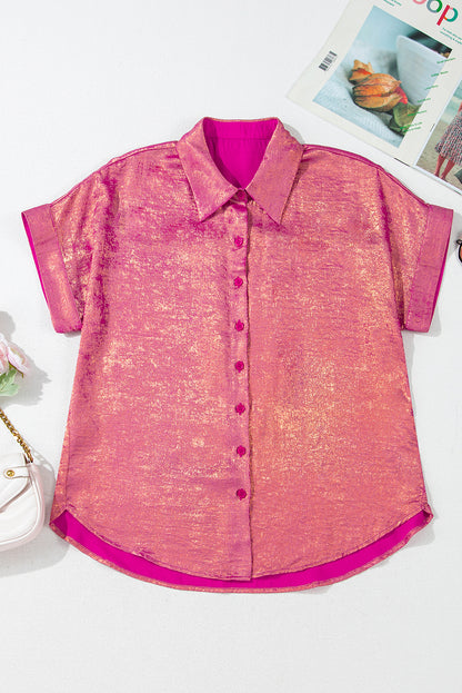 Metallic Short Sleeve Buttoned Shirt