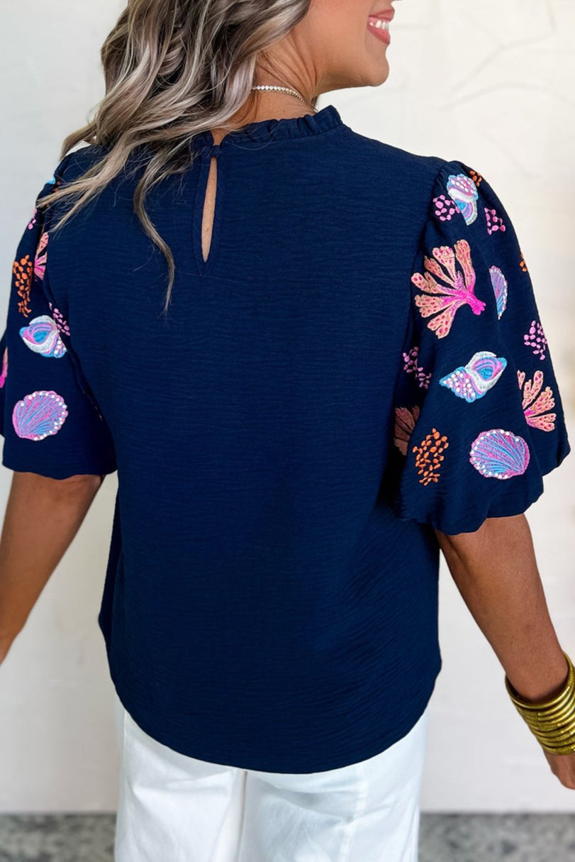 Tropical Puff Sleeve Blouse