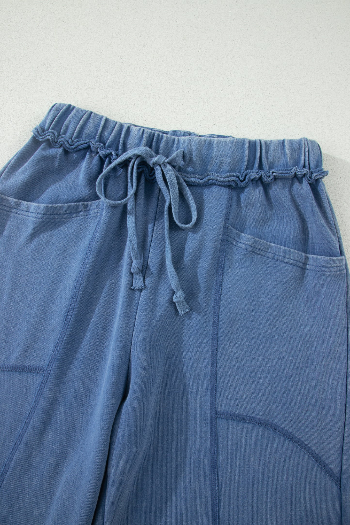 Solid Mineral Wash Drawstring Wide Leg Pants