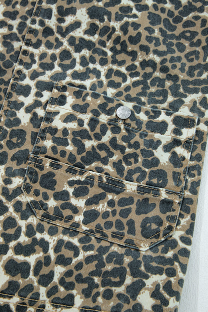 Leopard Denim Pocketed Mini Dress