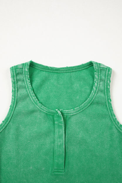 Solid Distressed Ribbed Mineral Wash Tank Top