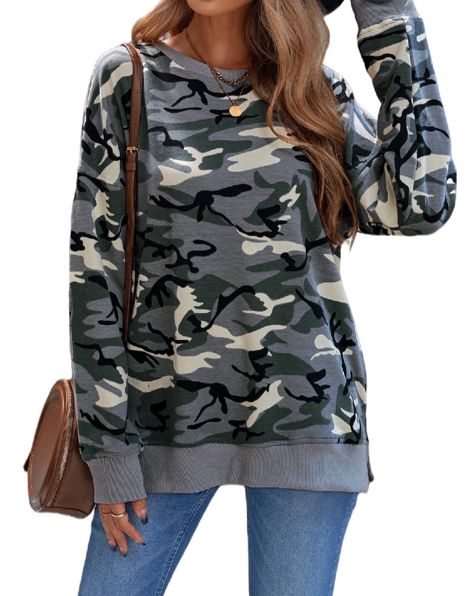 Camouflage Drop Shoulder Pullover Sweatshirt