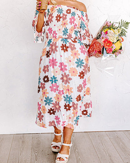 Floral Smocked Off Shoulder Dress Plus Size