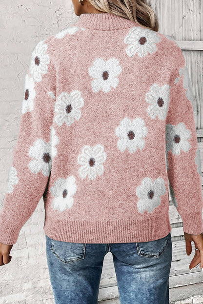 Floral Half Zip Drop Shoulder Sweater