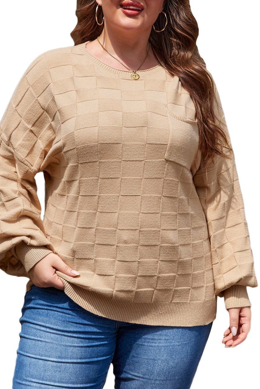 Solid Checker Texture Knit Sweater Plus Size