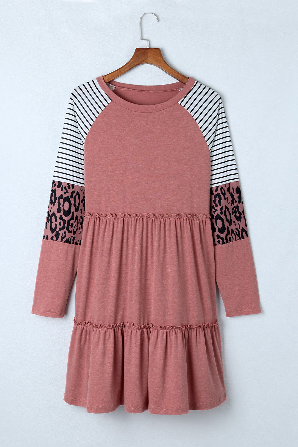 Striped Leopard Long Sleeve Dress