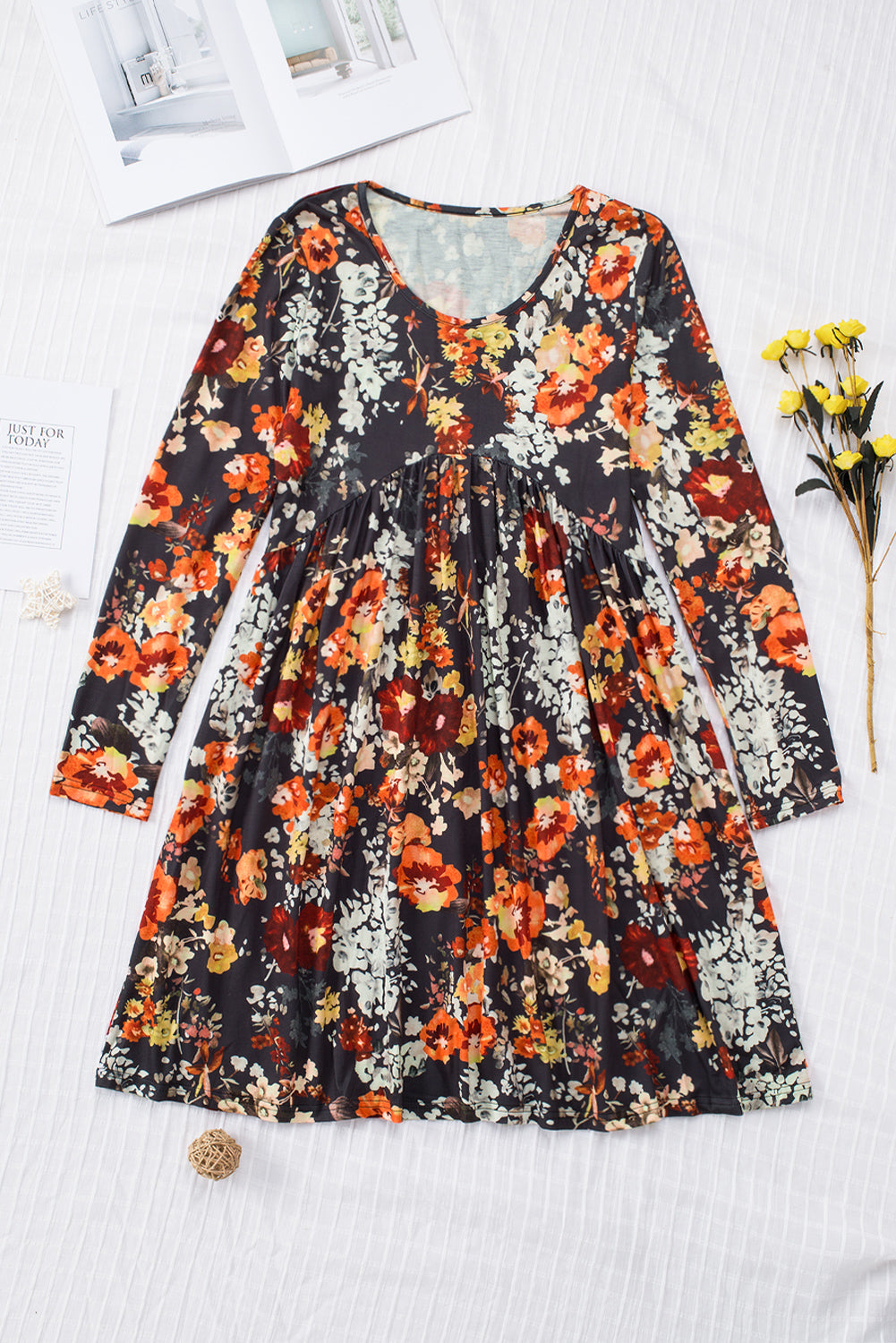 Floral Long Sleeve Babydoll Dress