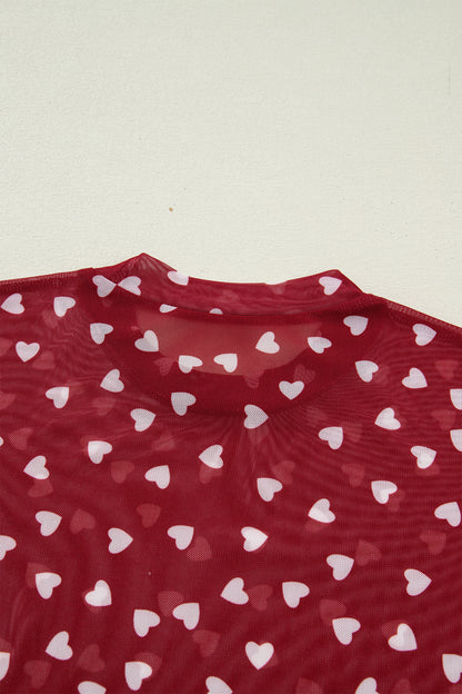 Heart Mesh Short Sleeve Top