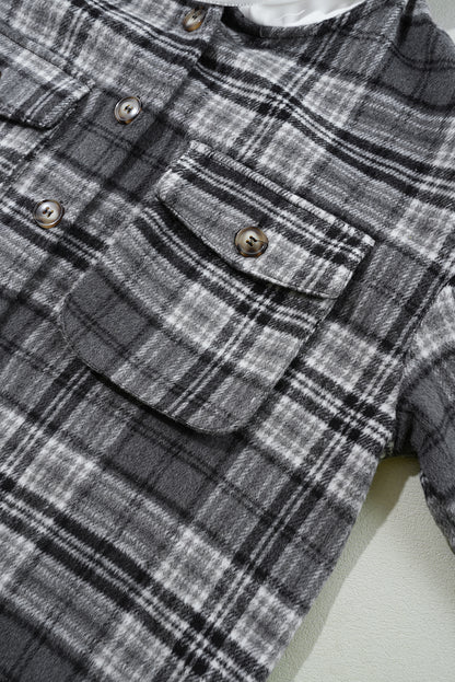 Plaid Pocketed Button-Up Hooded Shacket