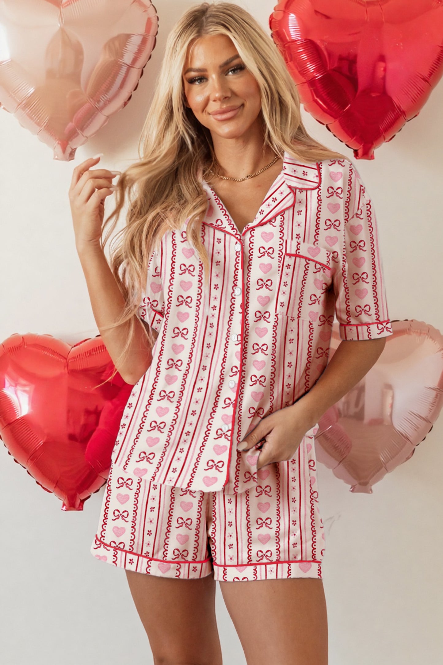 Bow Heart Top and Shorts Pajama Set
