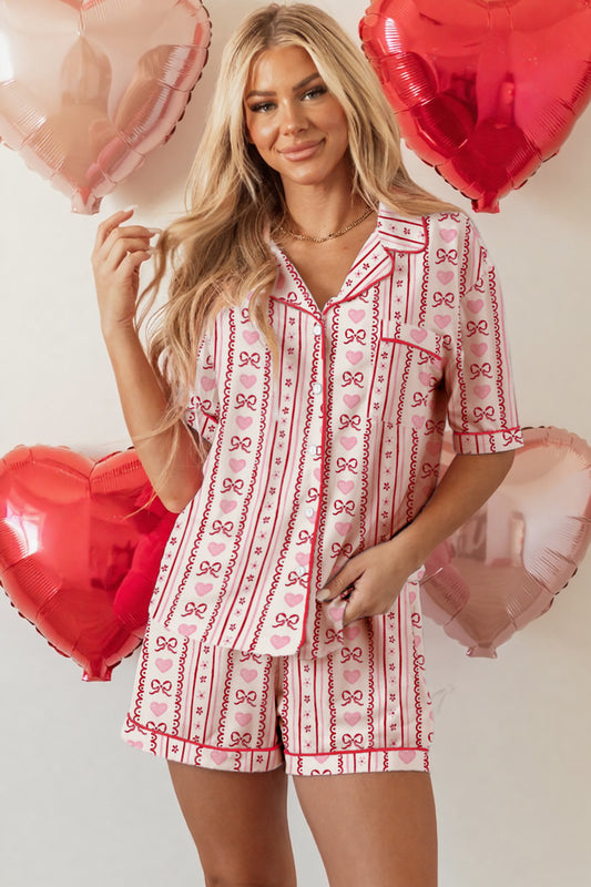 Bow Heart Top and Shorts Pajama Set