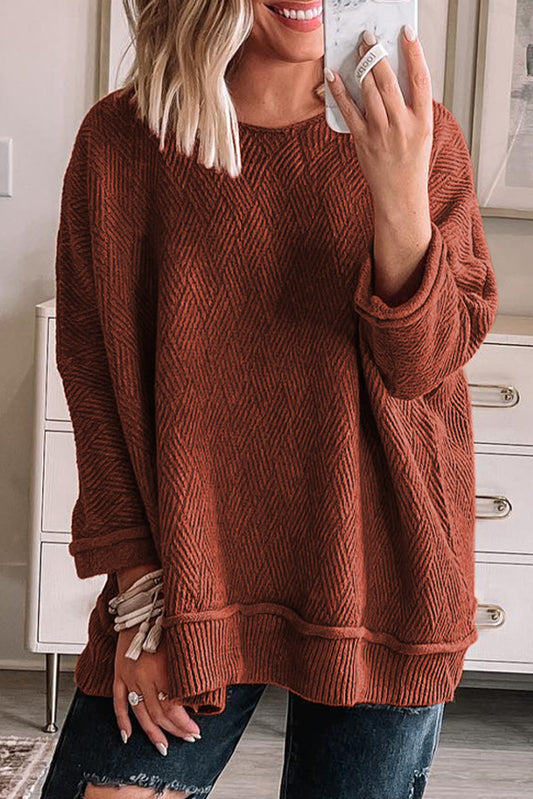 Textured Crewneck 3/4 Sleeve Sweater