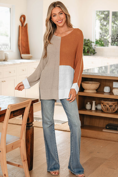 Colorblock Knit V-Neck Sweater