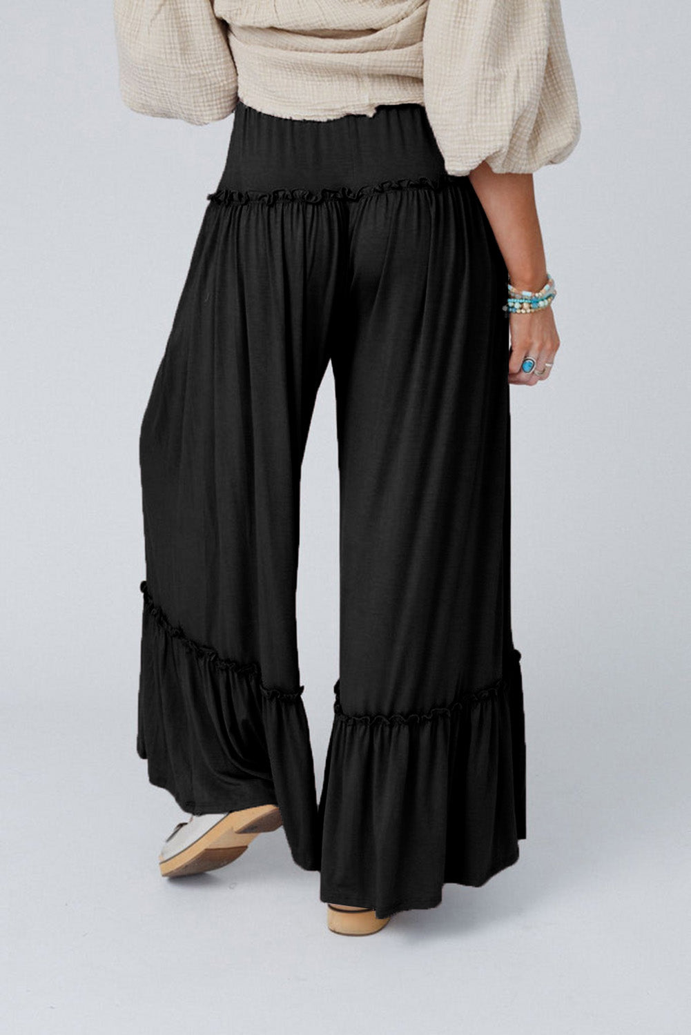 Ruffle Drawstring Wide Leg Pants