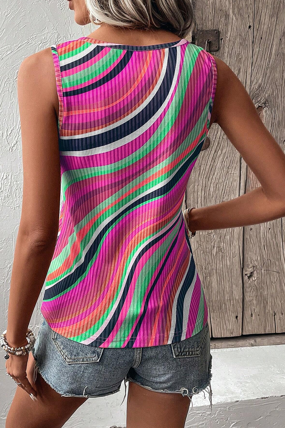 Wavy Stripe V-Neck Tank Top