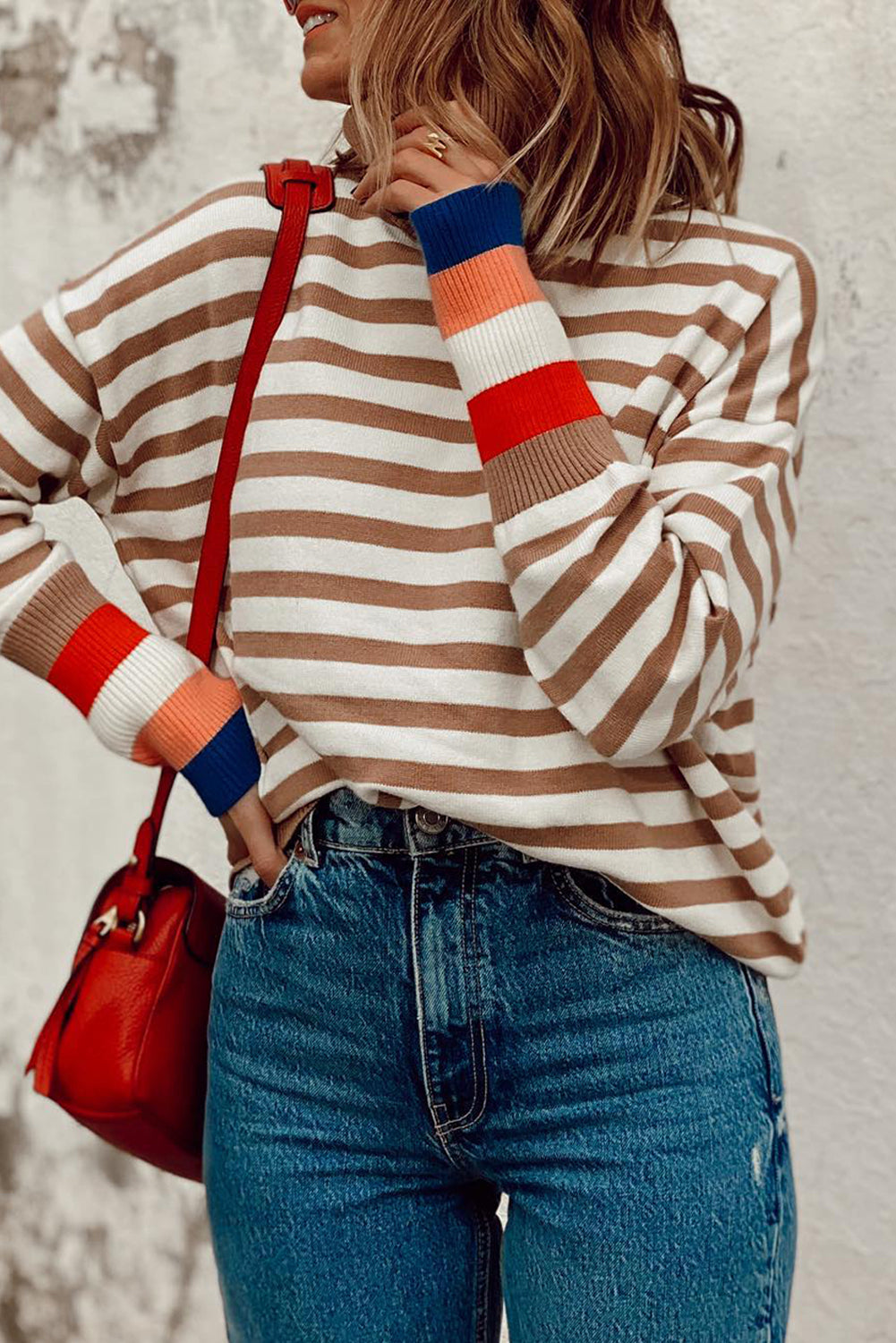 Stripe Colorblock Turtleneck Sweater