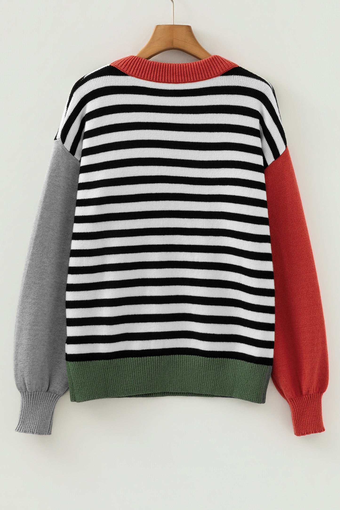 Stripe Colorblock Ribbed Trim Long Sleeve Sweater