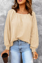 Waffle Square Neck Puff Sleeve Top