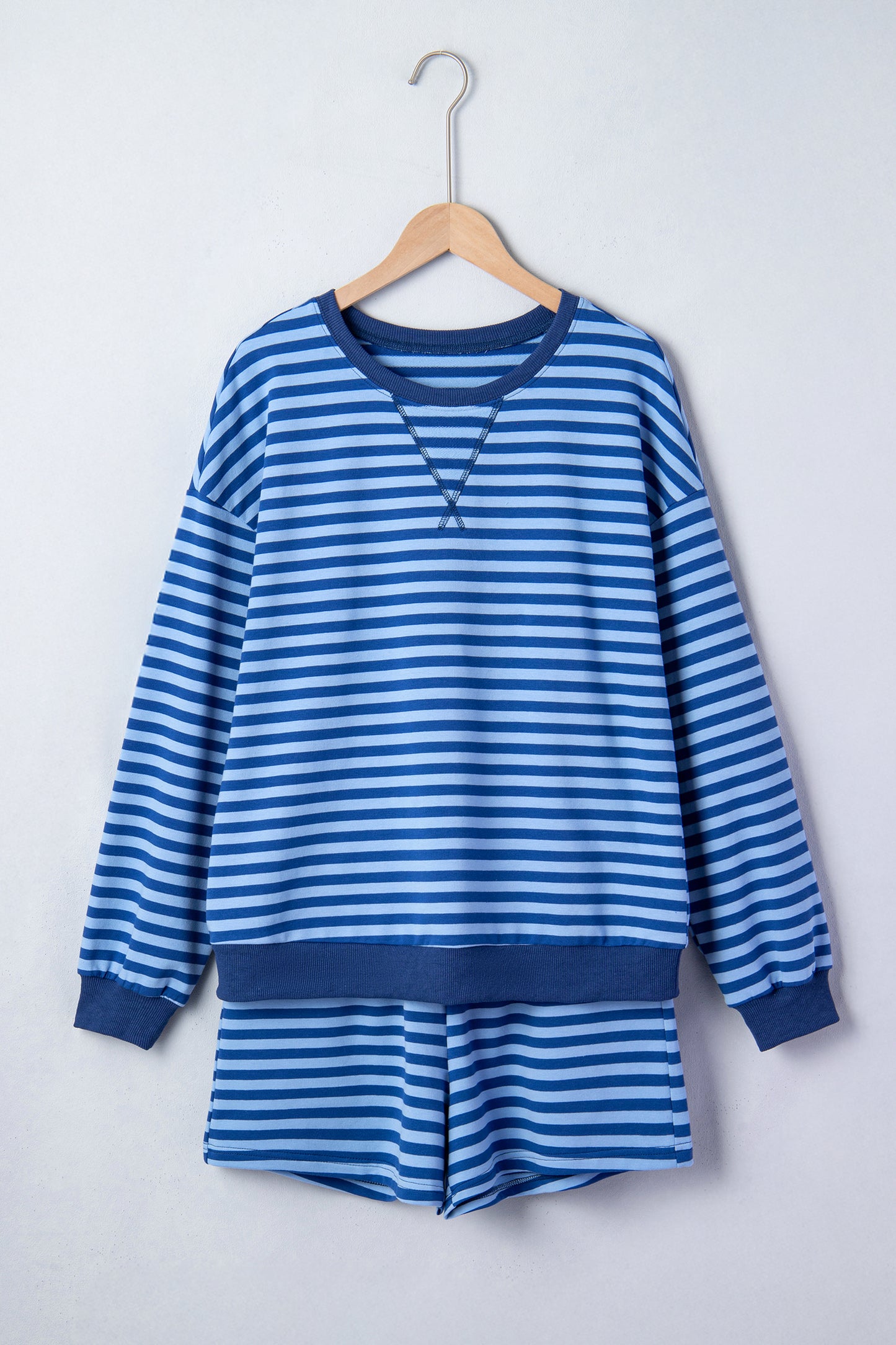 Stripe Long Sleeve Pullover & Shorts Set
