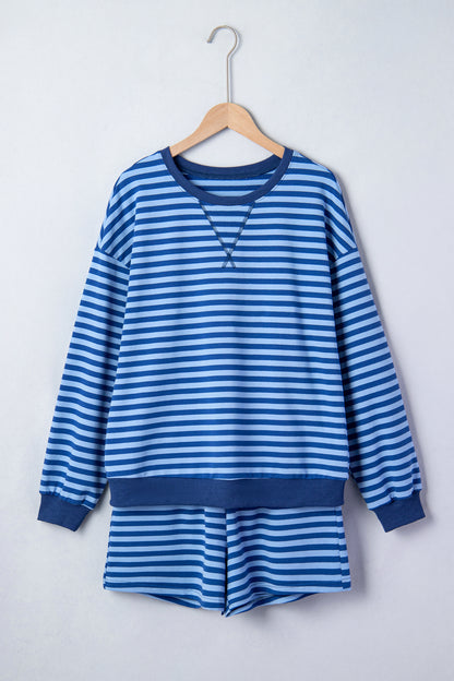 Stripe Long Sleeve Pullover & Shorts Set