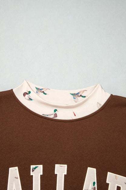 JESUS/MALLARD Letter Print Contrast Mock Neck Sweatshirt