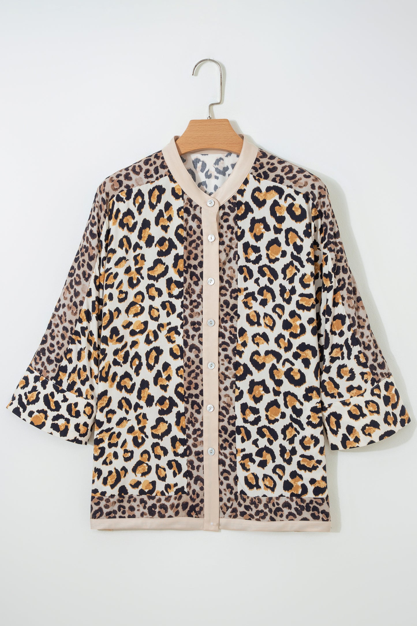 Leopard Patchwork 3/4 Sleeve Buttoned Shirt