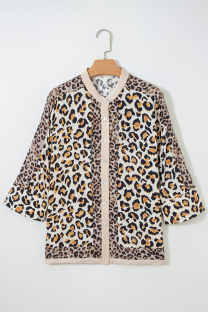 Leopard Patchwork 3/4 Sleeve Buttoned Shirt