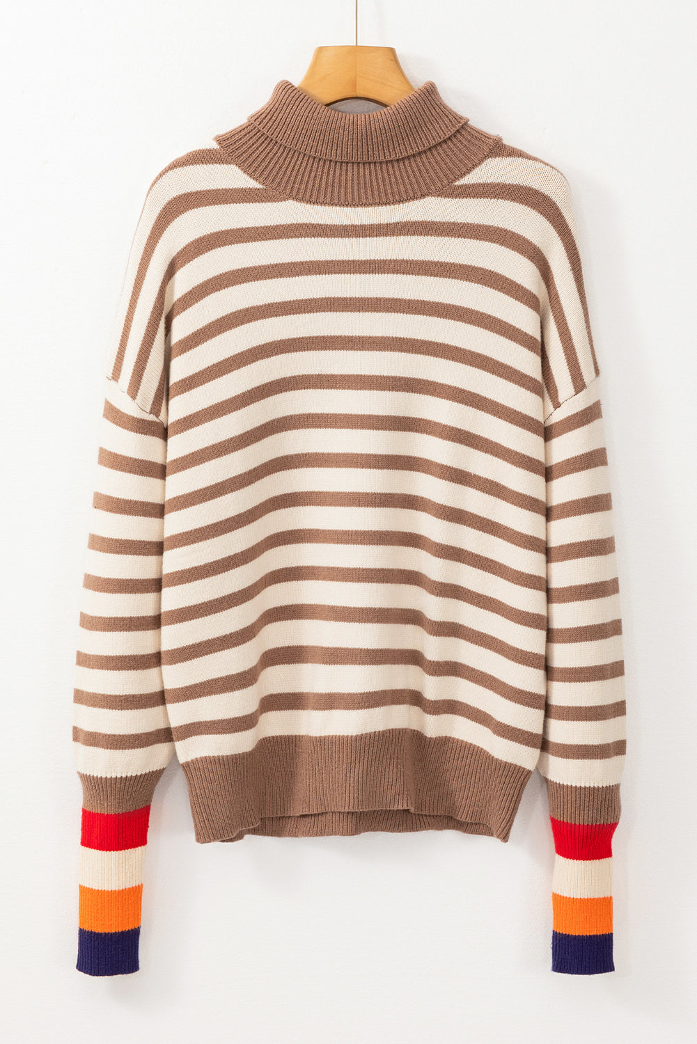 Stripe Colorblock Turtleneck Sweater