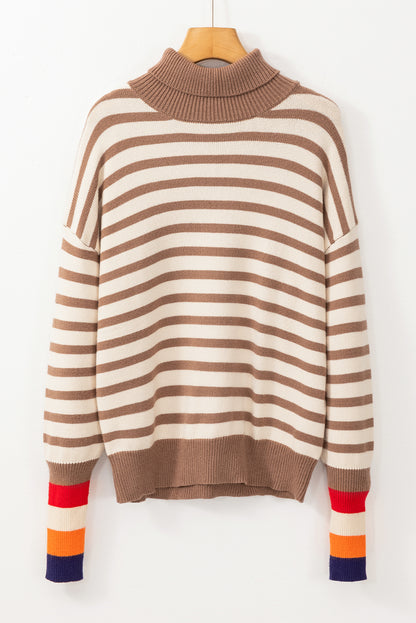 Stripe Colorblock Turtleneck Sweater