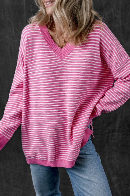 Stripe Drop Shoulder V-Neck Sweater