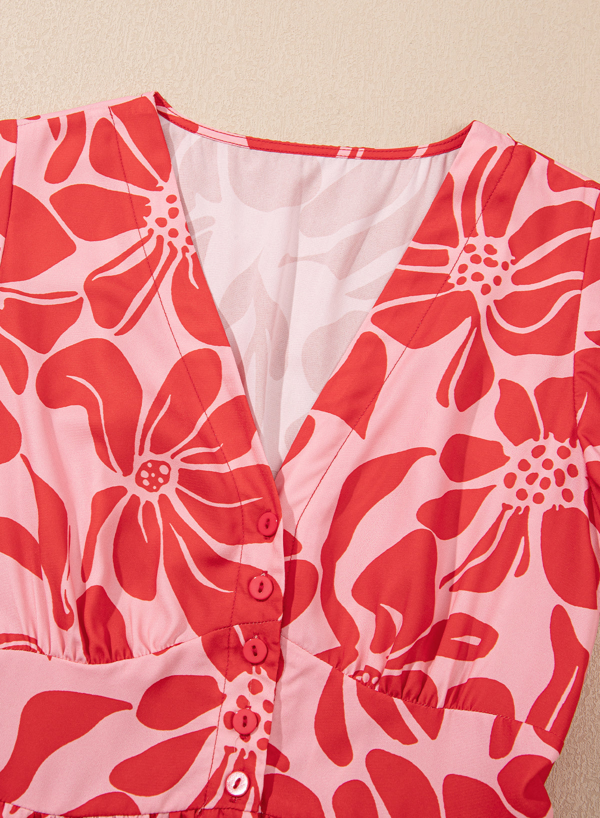 Floral Boho Short Sleeve V-Neck Buttoned Maxi Dress