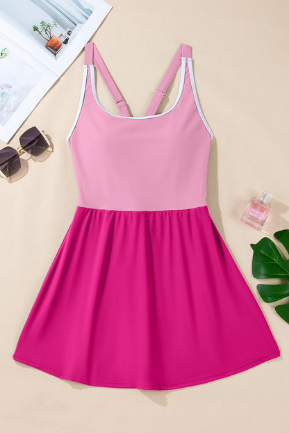 Contrast Trim Ruffle High Waist Swim Dress