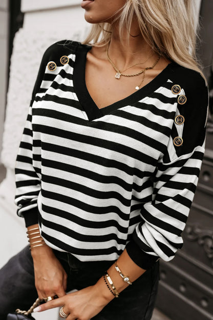 Stripe Lace Back V-Neck Top