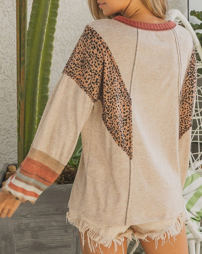 Leopard Patchwork Exposed Seam Top