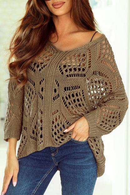 Hollowed Knit Dolman Sleeve Sweater