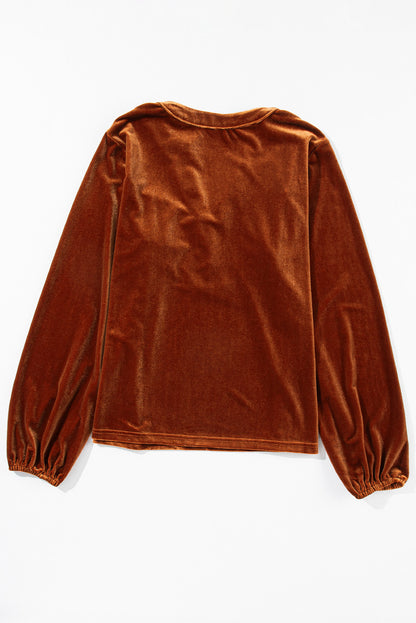 Velvet Lantern Sleeve V-Neck Top