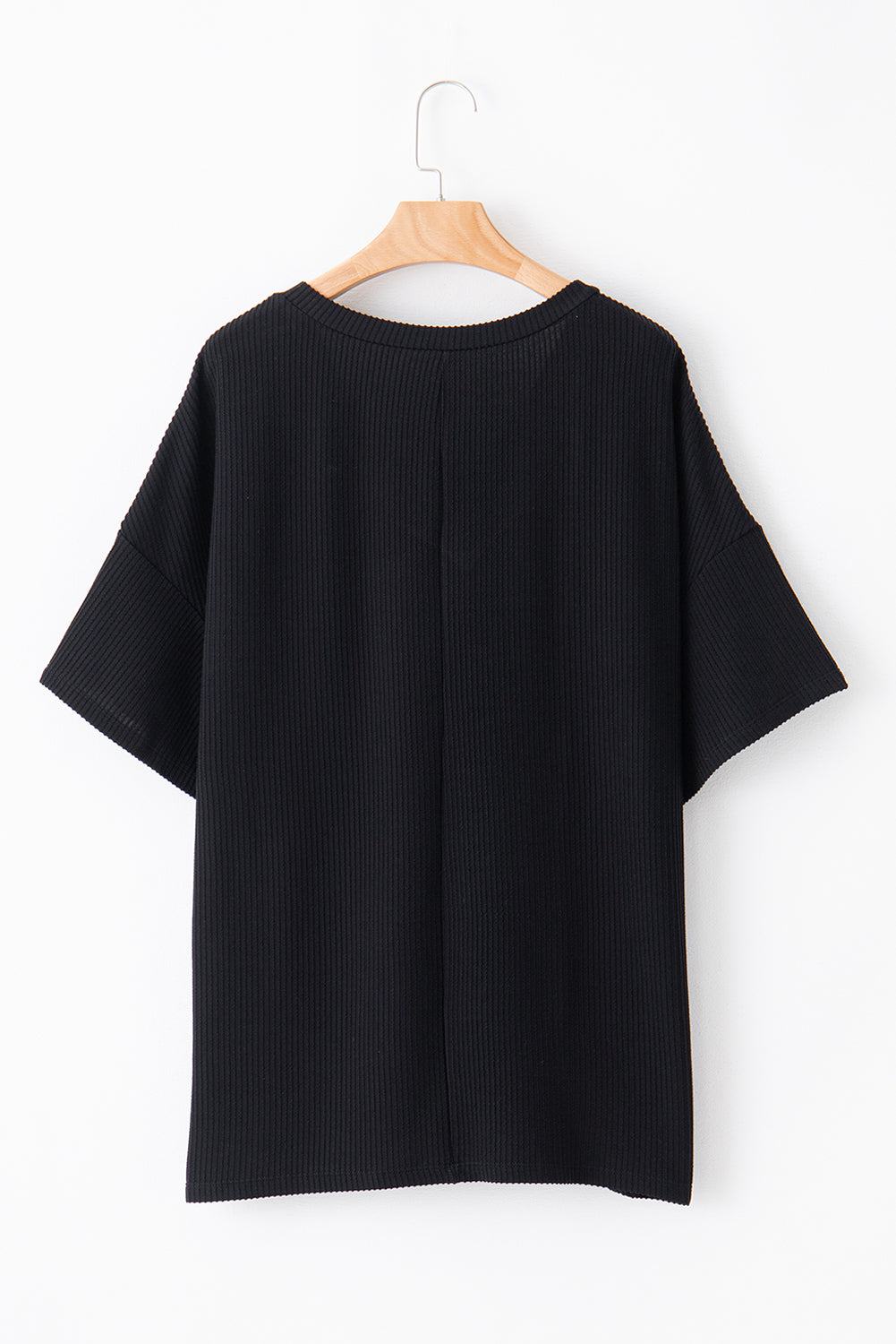 Plus Size Solid Corded Knit V-Neck T-Shirt