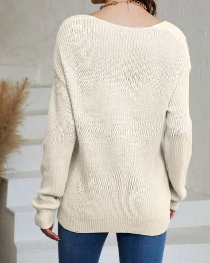 Ribbed Long Sleeve V-Neck Sweater