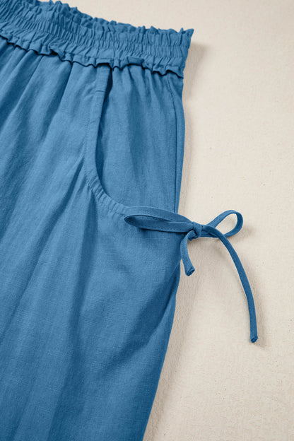 Smocked High Waist Drawstring Pocket Jogger Pants