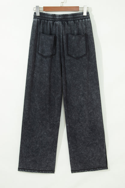 Mineral Wash Raw Seam Drawstring Waist Barrel Pants