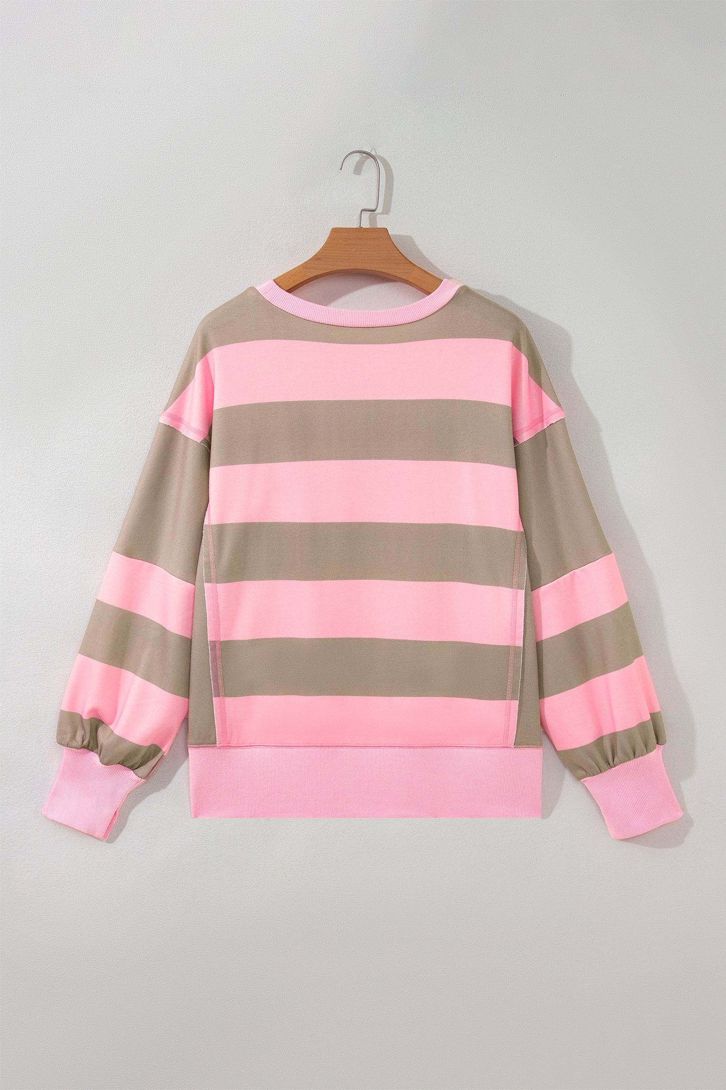 Stripe Colorblock Patch Pocket Long Sleeve Oversized Sweatshirt