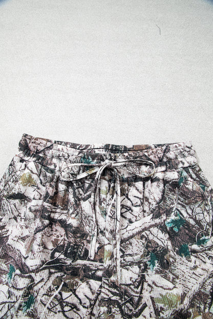 Camo Long Sleeve Top & Elastic Waist Shorts Set