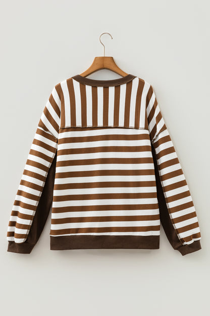Stripe Exposed Seam Colorblock Patchwork Sweatshirt