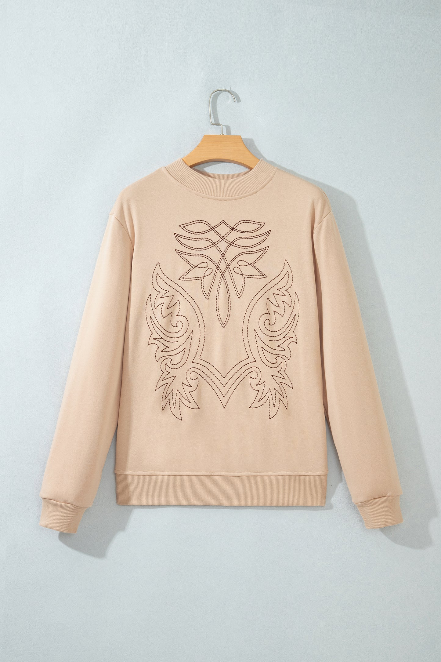 Western Embroidered Round Neck Long Sleeve Sweatshirt