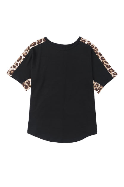 Leopard Colorblock Round Neck T-Shirt