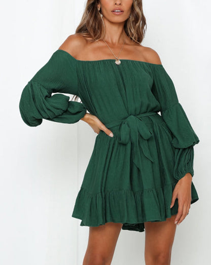 Crinkle Off-Shoulder Bubble Sleeve Dress