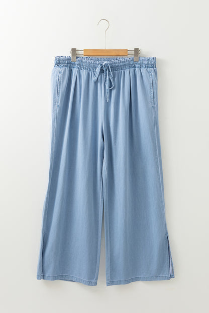 Plus Size Denim Chambray Wide Leg Jeans