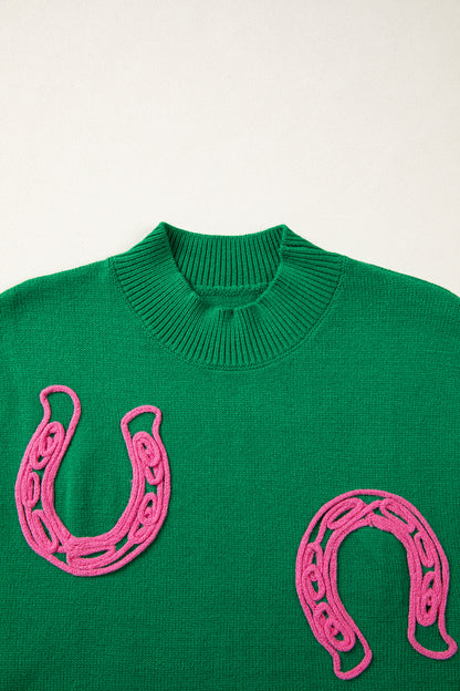 Western Horseshoe Mock Neck Short Sleeve Sweater